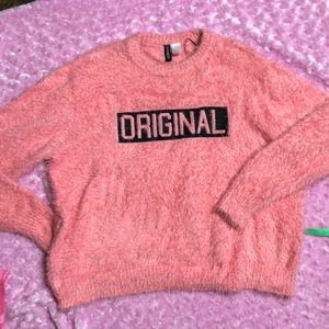 Pink fuzzy plush oversized graphic sweater large